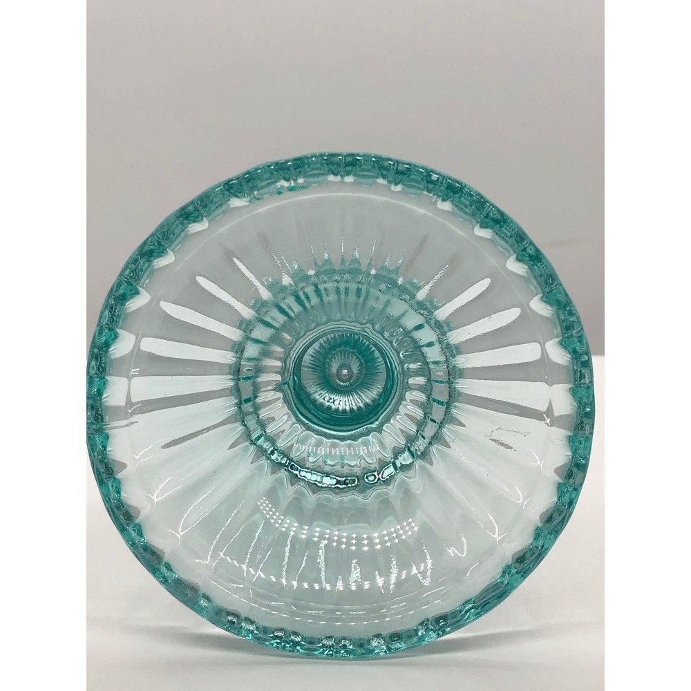 Aqua Blue Ribbed Glass Taper Candlestick Holder Vintage Style 9.75 Inch Coastal - Picture 5 of 10
